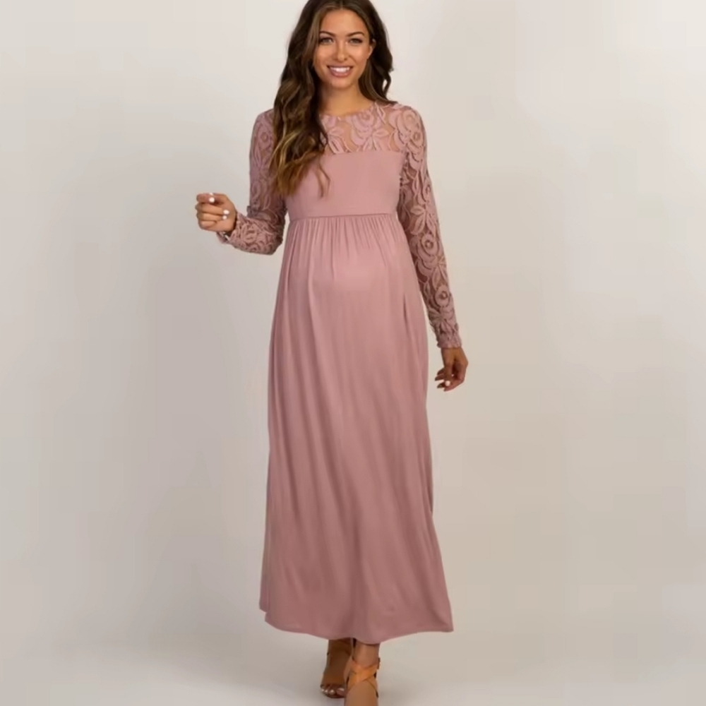 Pinkblush Mauve Lace Sleeve Maxi Dress - Picture 2 of 13